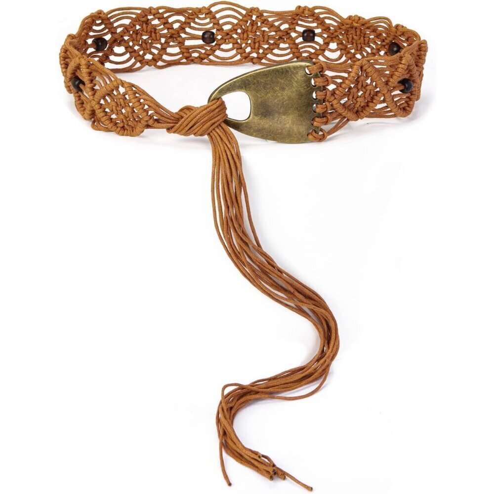 Women's Wax Rope Bohemian Style Braid Waist Belt for Dress Jeans